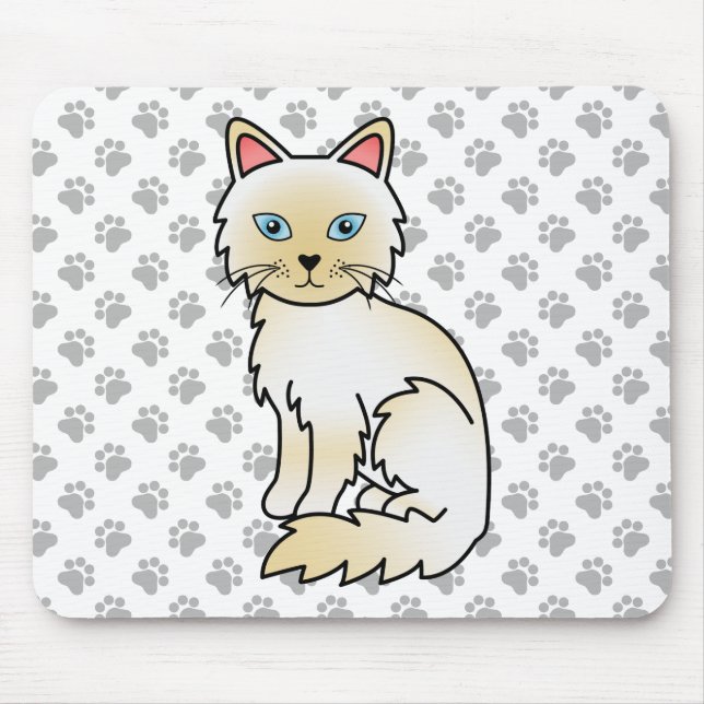 Cream Point Birman / Ragdoll Cute Cat & Paws Mouse Pad (Front)