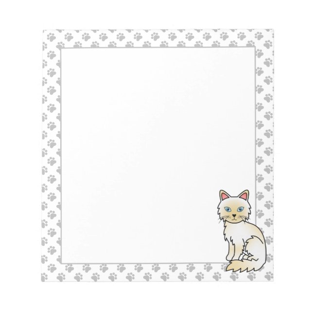Cream Point Birman / Ragdoll Cute Cat & Paws Notepad (Front)