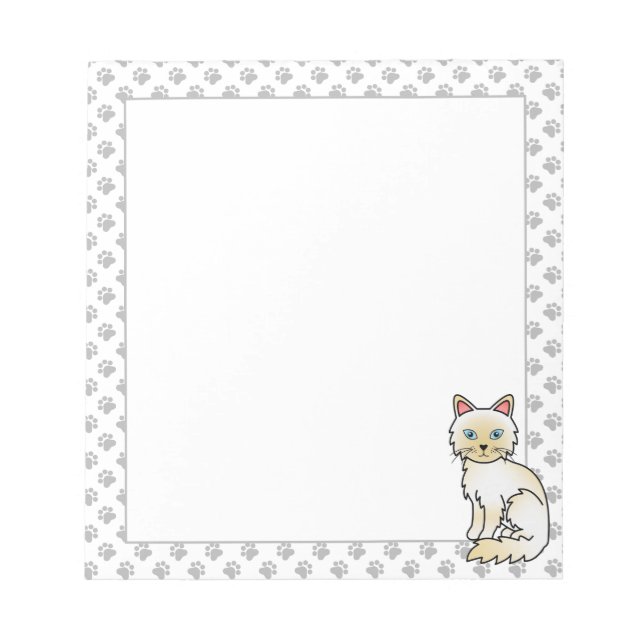 Cream Point Birman / Ragdoll Cute Cat & Paws Notepad (Front)