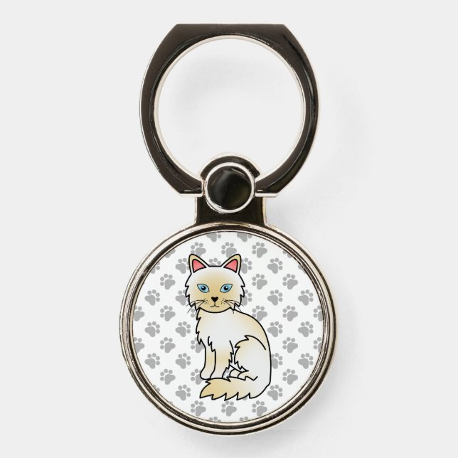 Cream Point Birman / Ragdoll Cute Cat & Paws Phone Ring Stand (Front)