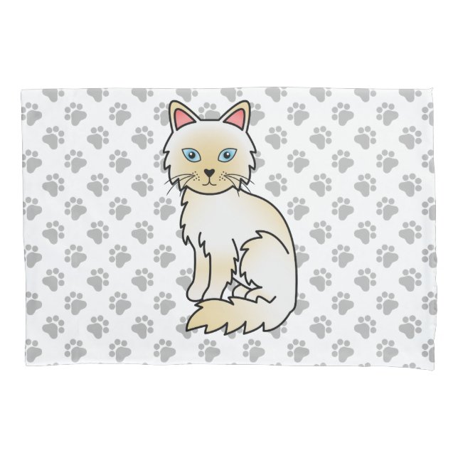 Cream Point Birman / Ragdoll Cute Cat & Paws Pillow Case (Front)