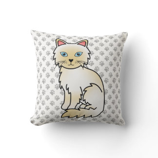 Cream Point Birman / Ragdoll Cute Cat &amp; Paws Throw Pillow