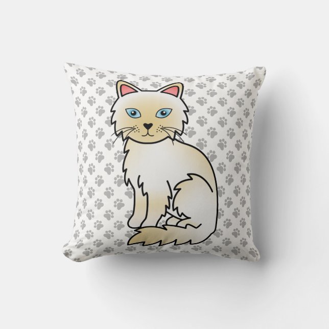 Cream Point Birman / Ragdoll Cute Cat & Paws Throw Pillow (Front)
