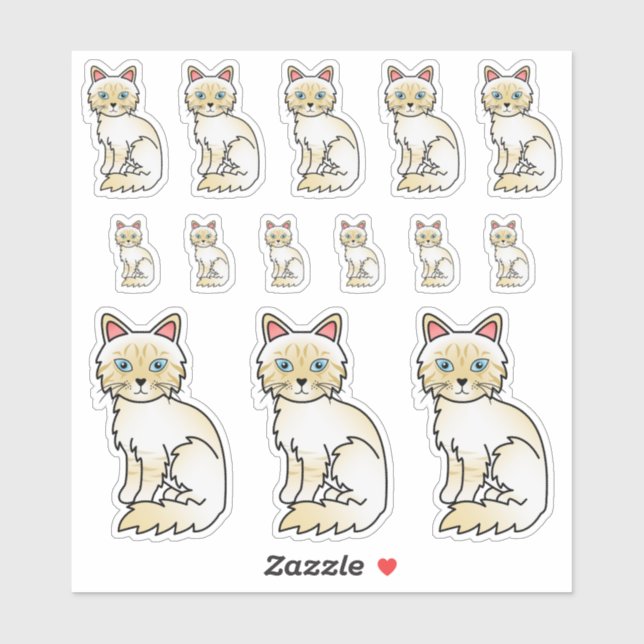 Cream Point Tabby Birman / Ragdoll Cartoon Cats Sticker (Sheet)