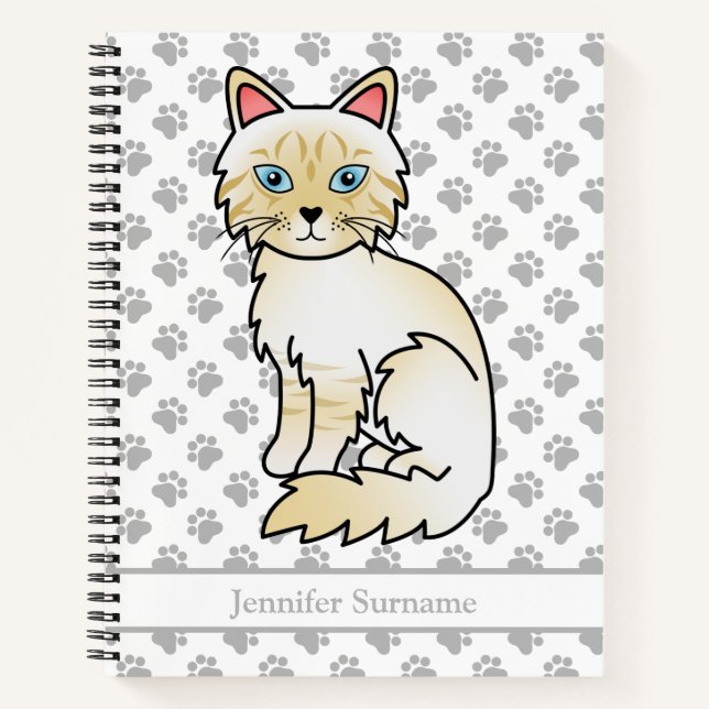 Cream Point Tabby Birman/Ragdoll Cat & Custom Text Notebook (Front)