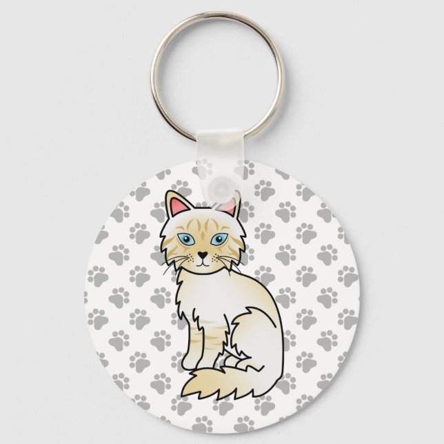 Cream Point Tabby Birman / Ragdoll Cat Drawing Keychain (Front)