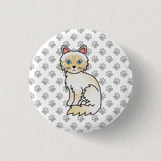Cream Point Tabby Birman / Ragdoll Cute Cat & Paws Button (Front)
