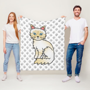 Cream Point Tabby Birman / Ragdoll Cute Cat & Paws Fleece Blanket