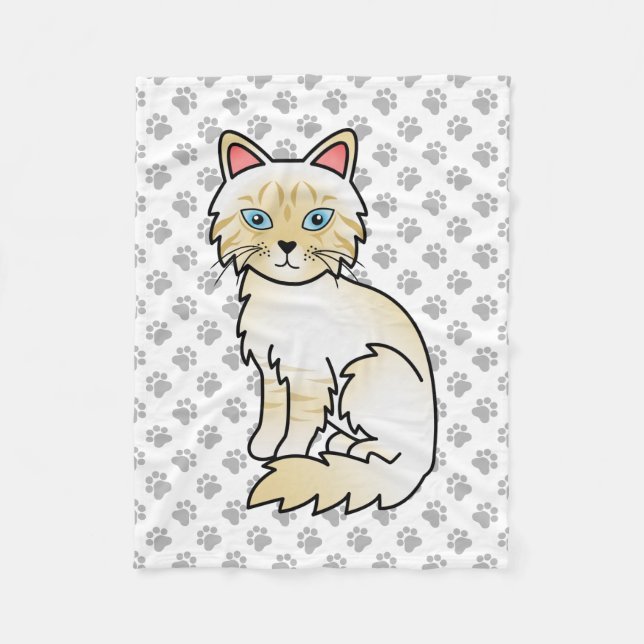 Cream Point Tabby Birman / Ragdoll Cute Cat & Paws Fleece Blanket (Front)