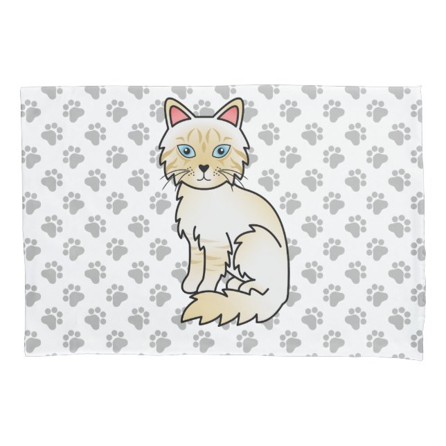 Cream Point Tabby Birman/Ragdoll Cute Cat & Paws Pillow Case (Front)
