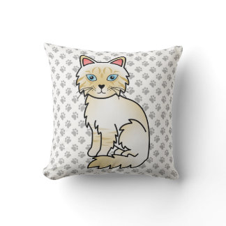 Cream Point Tabby Birman / Ragdoll Cute Cat &amp; Paws Throw Pillow