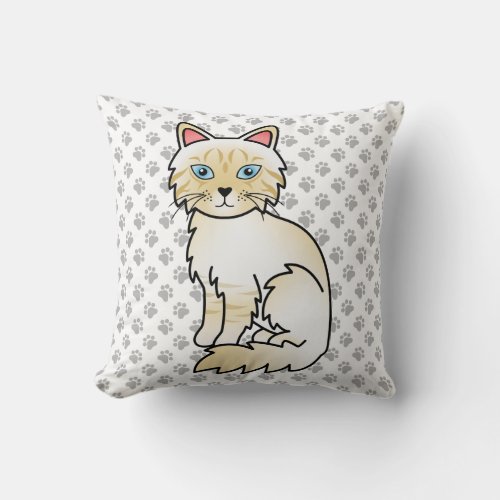 Cream Point Tabby Birman  Ragdoll Cute Cat  Paws Throw Pillow
