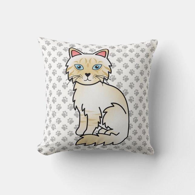 Cream Point Tabby Birman / Ragdoll Cute Cat & Paws Throw Pillow (Front)