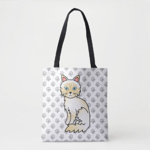 Cream Point Tabby Birman / Ragdoll Cute Cat & Paws Tote Bag