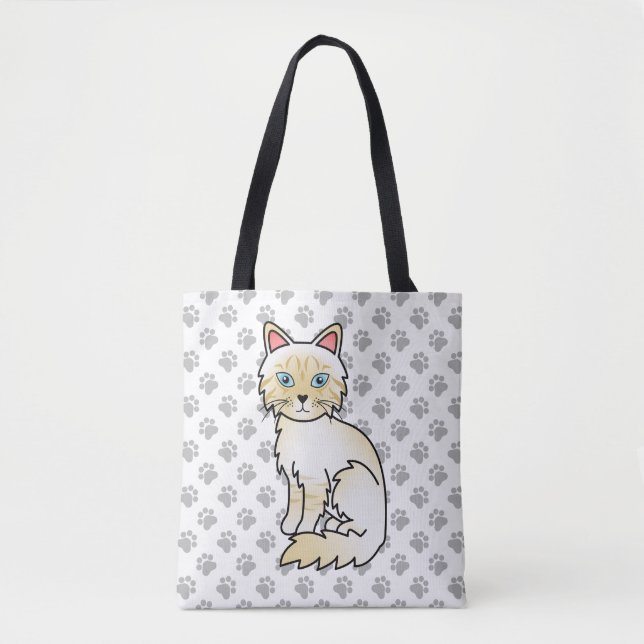Cream Point Tabby Birman / Ragdoll Cute Cat & Paws Tote Bag (Front)