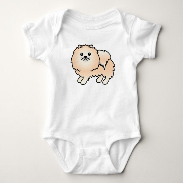 Cream Pomeranian Cute Cartoon Dog Baby Bodysuit (Front)