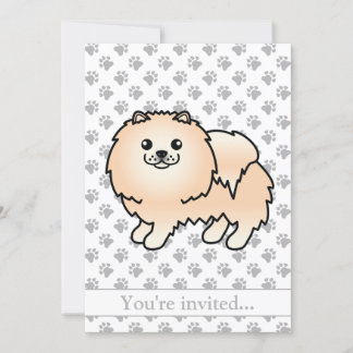 Cream Pomeranian Cute Cartoon Dog Birthday Party Invitation
