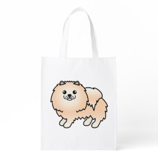 Cream Pomeranian Cute Cartoon Dog Grocery Bag