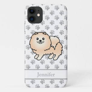 Cream Pomeranian Cute Cartoon Dog & Name iPhone 11 Case