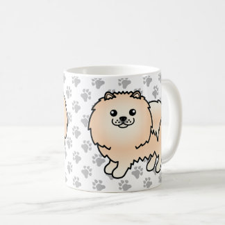 Cream Pomeranian Cute Cartoon Dog &amp; Paws Coffee Mug