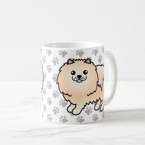 Cream Pomeranian Cute Cartoon Dog  Paws Coffee Mug