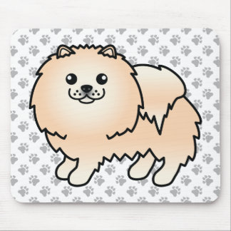 Cream Pomeranian Cute Cartoon Dog &amp; Paws Mouse Pad