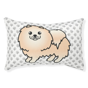 Cream Pomeranian Cute Cartoon Dog & Paws Pet Bed