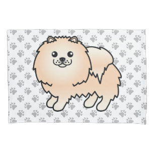Cream Pomeranian Cute Cartoon Dog & Paws Pillow Case