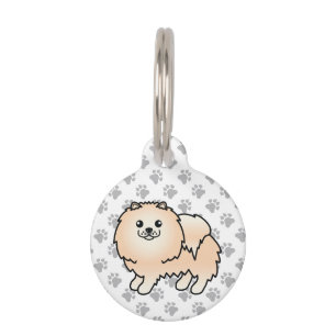 Cream Pomeranian Cute Cartoon Dog & Pet's Info Pet ID Tag