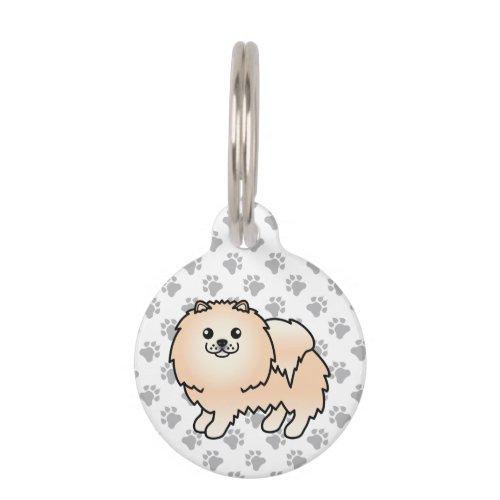 Cream Pomeranian Cute Cartoon Dog  Pets Info Pet ID Tag