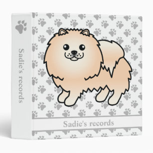 Cream Pomeranian Cute Cartoon Dog & Text 3 Ring Binder