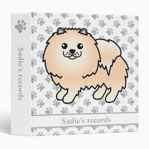 Cream Pomeranian Cute Cartoon Dog  Text 3 Ring Binder