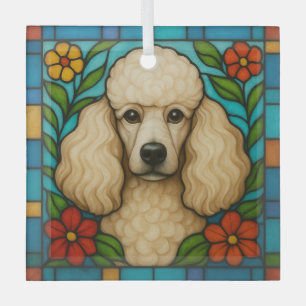 Cream Poodle Dog "Stained Glass" Glass Ornament