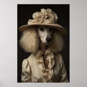 Cream Poodle Flower Hat Poster
