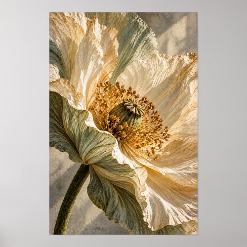 Cream Poppy Blossom Botanical Wall Art