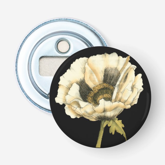 Cream Poppy Flower on Black Background Bottle Opener (Front)