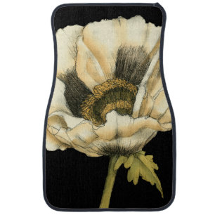 Cream Poppy Flower on Black Background Car Floor Mat