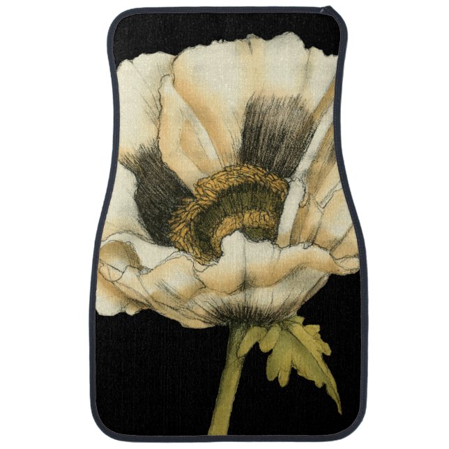 Cream Poppy Flower on Black Background Car Floor Mat (Front)