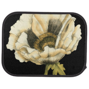 Cream Poppy Flower on Black Background Car Mat