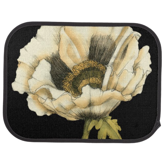 Cream Poppy Flower on Black Background Car Mat (Rear)