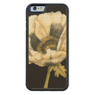 Cream Poppy Flower on Black Background Carved Maple iPhone 6 Bumper Case