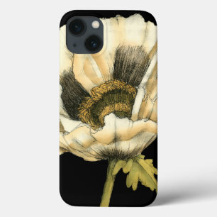 Cream Poppy Flower on Black Background iPhone 13 Case