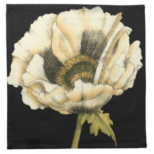 Cream Poppy Flower on Black Background Cloth Napkin