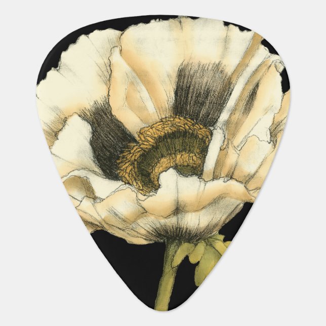 Cream Poppy Flower on Black Background Guitar Pick (Front)