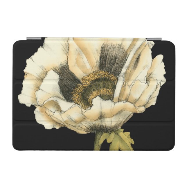 Cream Poppy Flower on Black Background iPad Mini Cover (Horizontal)