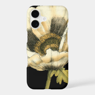 Cream Poppy Flower on Black Background iPhone 17 Case