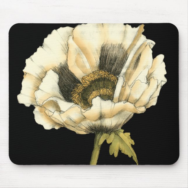 Cream Poppy Flower on Black Background Mouse Pad (Front)