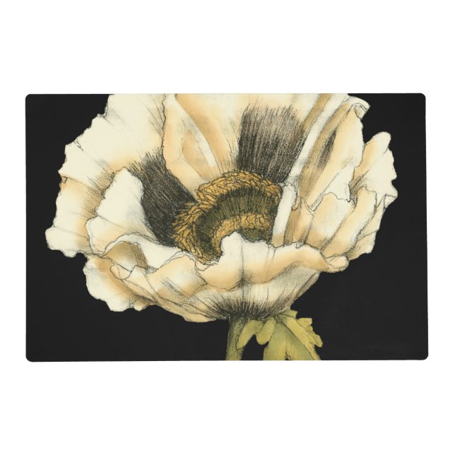 Cream Poppy Flower on Black Background Placemat (Front)