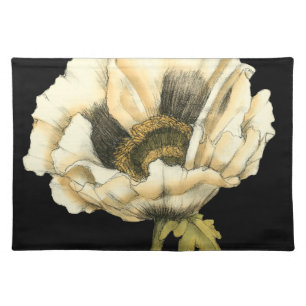 Cream Poppy Flower on Black Background Placemat