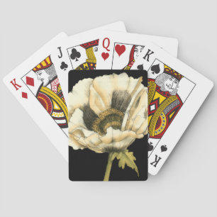 Cream Poppy Flower on Black Background Poker Cards